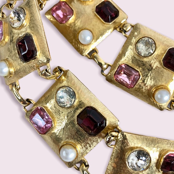 VINTAGE STATEMENT BELT 1960’s Encrusted Gemstone and Costume Pearl OOAK - Picture 7 of 16